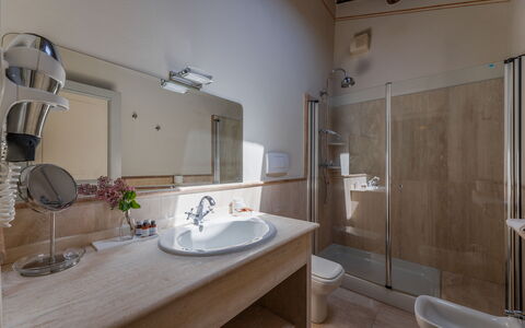 Terrazza Cortonese: Spejl, Sanitærarmatur, Tap, Håndvask, Ejendom, Badeværelse, Badeværelsesvask, Træ, Bruser, Gulvbelægning