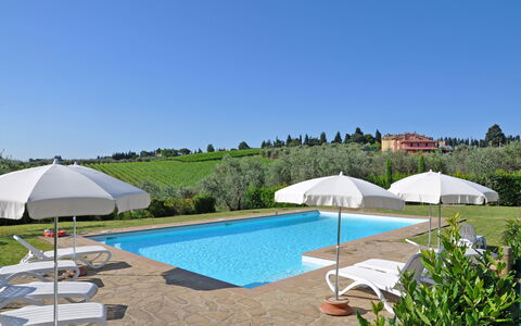 I Glicini: Svømmepøl, Ejendom, Udvej, Ejendom, Hus, Bygning, Ferie, Fritid, Villa, Skygge