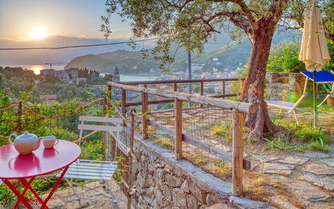 Il Frantoio Del Mesco - Levanto: Plante, Træ, Landskab, Bord, Udendørs Møbler, Udendørs Bord, Sol, Solnedgang, Solopgang