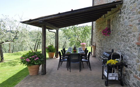 Villa Claudia: Plante, Blomst, Blomsterkrukke, Stol, Skygge, Bord, Træ, Himmel, Bygning, Fritid