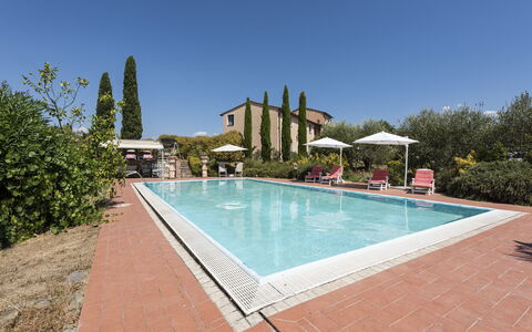 Villa Cevoli: Vand, Plante, Svømmepøl, Himmel, Træ, Rektangel, Stol, Fritid, Skygge, Kompositmateriale