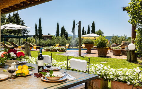 Podere La Torre: Plante, Bord, Blomst, Ejendom, Møbel, Himmel, Natur, Botanik, Bordservice, Udendørs Møbler