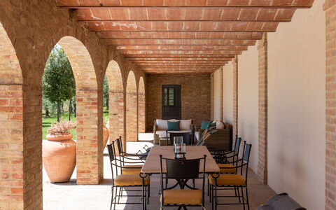 Podere D'Asso: Bord, Møbel, Ejendom, Stol, Plante, Træ, Indretning, Belysning, Stueplante, Blomsterkrukke