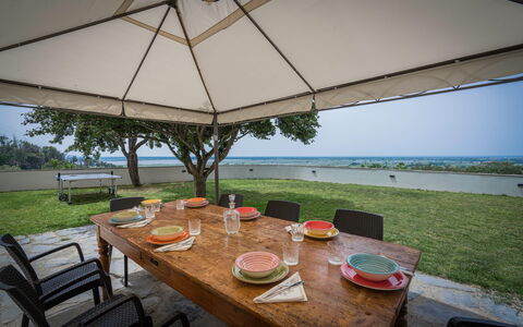 Massarosa Front Lake, The Gargoyles: Bord, Møbel, Ejendom, Plante, Vand, Bordservice, Stol, Skygge, Paraply, Udendørs Møbler