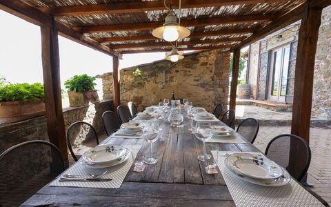 Montelucci Chianti Agrivilla: Bord, Plante, Møbel, Bordservice, Stol, Bygning, Træ, Belysning, Indretning, Træ