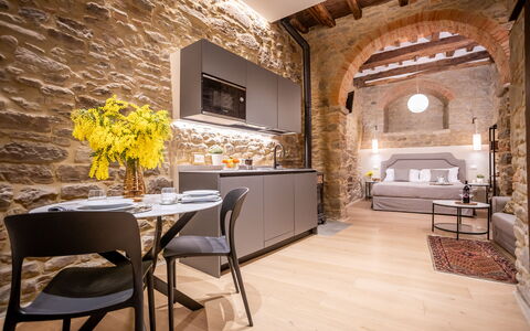 Maccari Suite: Indretning, Møbel, Loft, Stue, Lejlighed, Stenmur, Couch, Stol, Lysarmatur