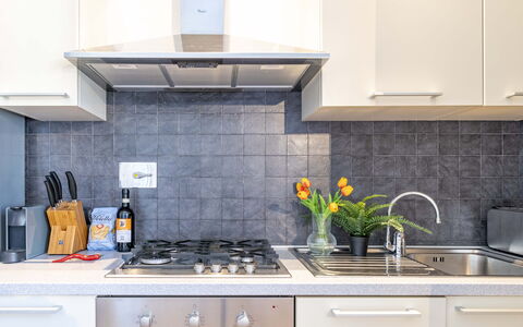 Green Suite Florence: Køkken Apparat, Køkken, Countertop, Større Bandage, Komfur, Husholdningsapparat, Cabinetry, Komfur, Gaskomfur, Køkkenvask