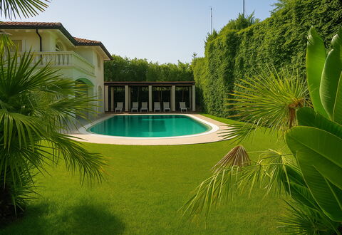 Villa Forte Dei Marmi, Pool & Garden: Grøn, Svømmepøl, Busk, Hjem, Udvej, Have, Skygge, Estate, Lawn, Gård