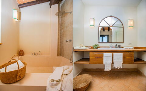 Villa Lodolaio: Indretning, Gulvbelægning, Træ, Etage, Sanitærarmatur, Badeværelsesvask, Badeværelse, Belysning, Loft, Vvs