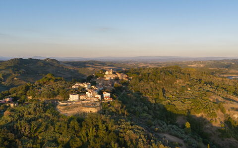 Villa Elisa: Landskab, Bakke, Hill Station, Morgen, Sollys, Fugleperspektiv, Chaparral, Luftfotografering, Landsby, Shrubland