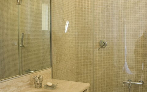 Castelprile: Badeværelse, Sanitærarmatur, Væg, Indretning, Gulvbelægning, Badeværelsesvask, Etage, Tap, Spejl, Brusehoved