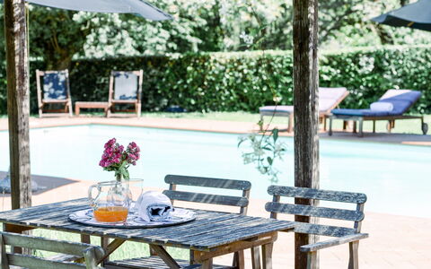 Fattoria: Møbel, Udendørs Møbler, Udendørs Bord, Stol, Skygge, Have, Blomsterkrukke, Fritid, Backyard, Udendørs Bench