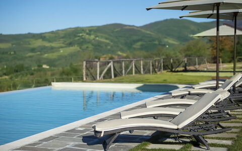 Villa Serena: Bjergrige Landskabsformer, Svømmepøl, Udendørs Møbler, Bakke, Bjerg, Bjergkæde, Liggestol, Kompositmateriale, Kam, Udvej
