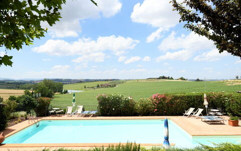 Terre di Giano Private Pool and View, Umbria: Svømmepøl, Udendørs Møbler, Eco Hotel, Estate, Have, Landscaping, Villa, Hacienda, Skygge, Gård