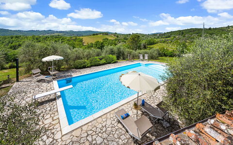 San Sano Retreat, Chianti Vineyard Views & Diving: Blå, Svømmepøl, Udvej, Udendørs Møbler, Eco Hotel, Liggestol, Villa, Thermae, Stuehus, Ferieby