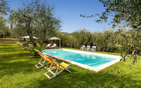 Villa Il Colle di Moriano 8: Svømmepøl, Lawn, Estate, Udvej, Have, Stuehus, Udendørs Møbler, Hacienda, Liggestol, Gård