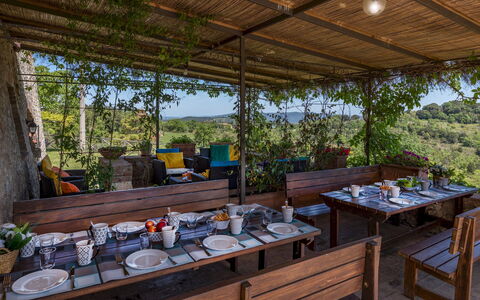 Podere San Ansano 14+2: Møbel, Bord, Restaurant, Udendørs Møbler, Udendørs Bord, Stol, Køkken & Spisebord, Eco Hotel, Mad, Skygge