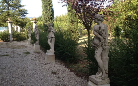 Villa Quattro Mori: Plante, Blad, Træ, Himmel, Tempel, Skulptur, Statue, Bagagerum, Kunst, Græs