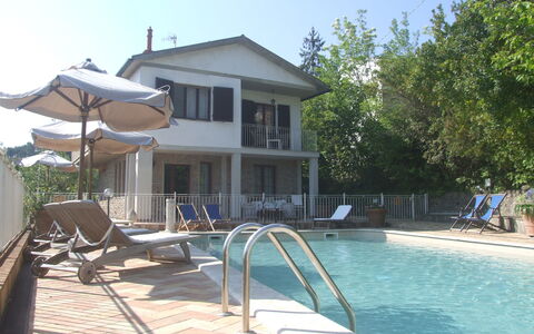 Villa Il Castagno: Vand, Himmel, Bygning, Svømmepøl, Plante, Udendørs Møbler, Skygge, Liggestol, Hus, Træ